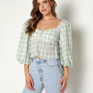 Show Me Your Mumu Angelique Top in green plaid